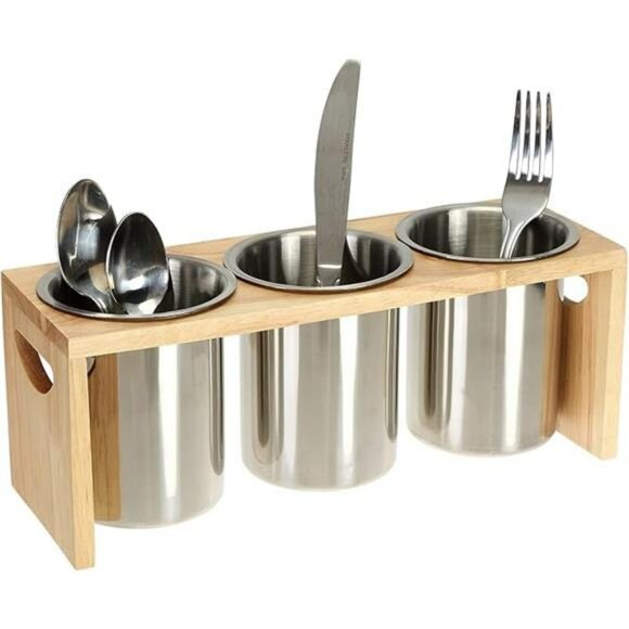 Stainless Steel Silverware Holder Utensil Organizer Flatware Caddy with Tray - Picture 8 of 8